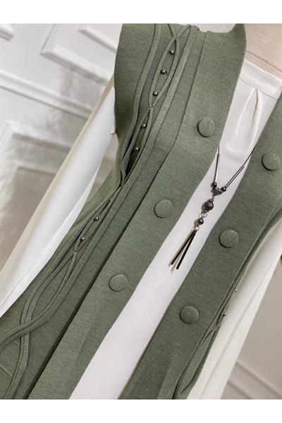 Düğme Detay Yelek 102 Yeşil