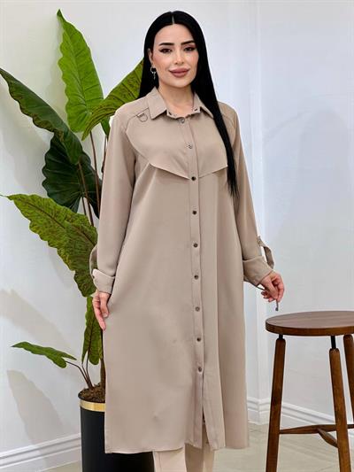 Düğmeli Ara Boy Tunik 2155 T-25 Bej