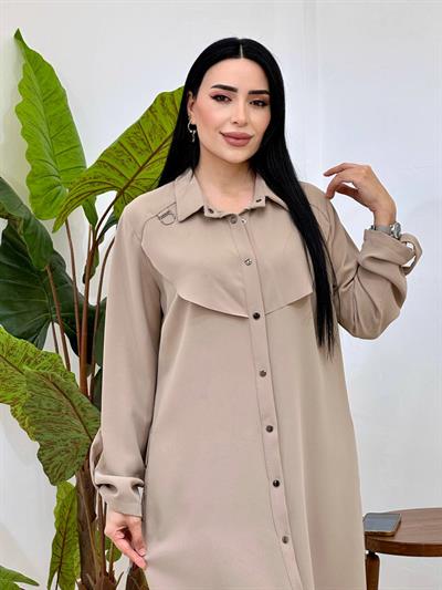 Düğmeli Ara Boy Tunik 2155 T-25 Bej