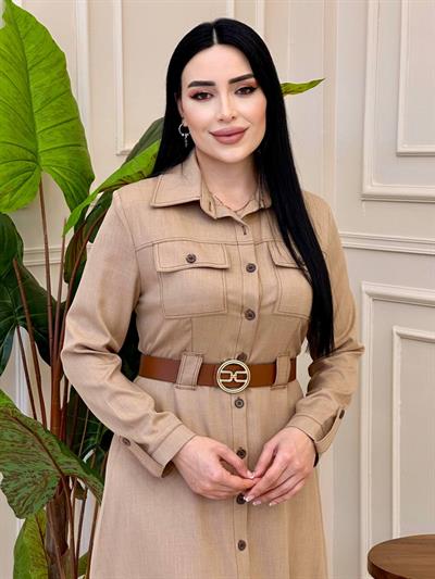 Düğmeli Spor Elbise 7036 e025 Bej