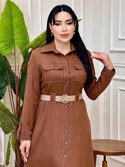 Düğmeli Spor Elbise 7036 e025 Kahverengi
