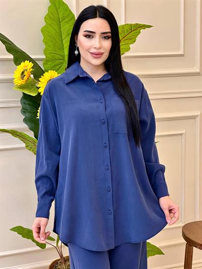 Düğmeli Spor İkili Takım14296 T025 Mavi