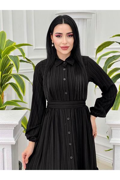 Düğmeli Yaz Elbise 1268 Siyah