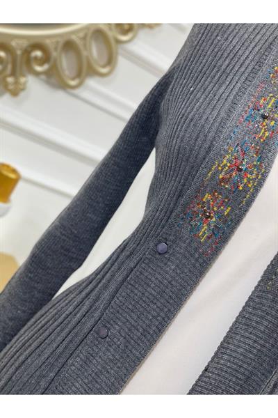 Ebruli Desen Hırka 3195 Gri