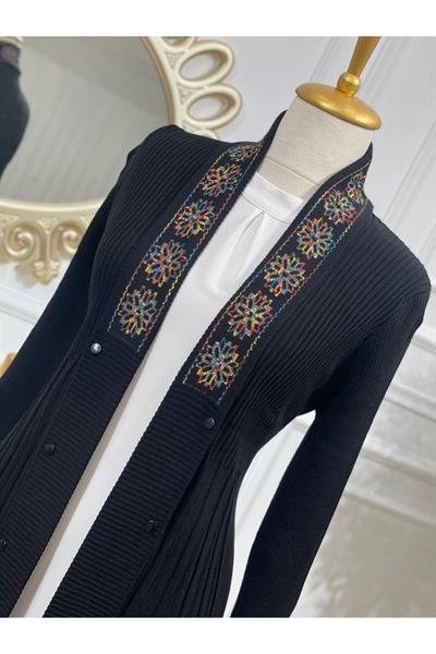 Ebruli Desen Hırka 3195 Siyah