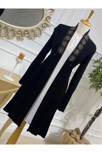 Ebruli Desen Hırka 3195 Siyah