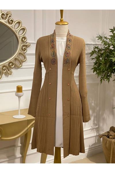 Ebruli Desen Hırka 3195 Vizon