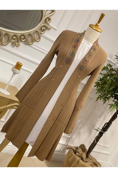 Ebruli Desen Hırka 3195 Vizon