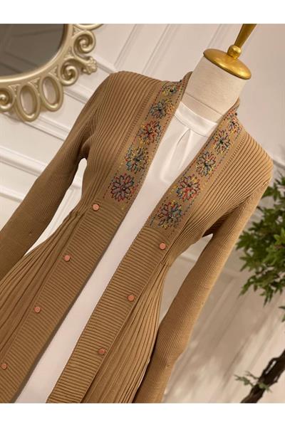 Ebruli Desen Hırka 3195 Vizon