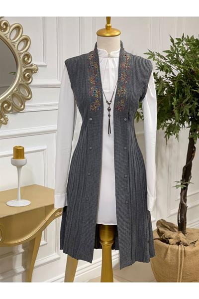 Ebruli Desen Yelek 3728 Gri