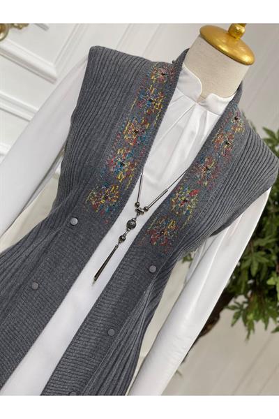 Ebruli Desen Yelek 3728 Gri