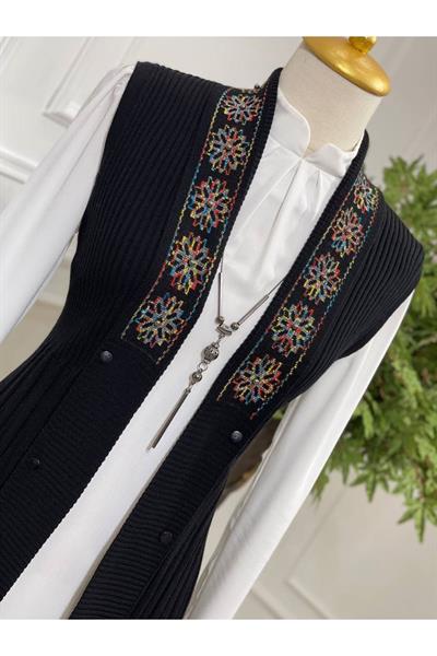 Ebruli Desen Yelek 3728 Siyah