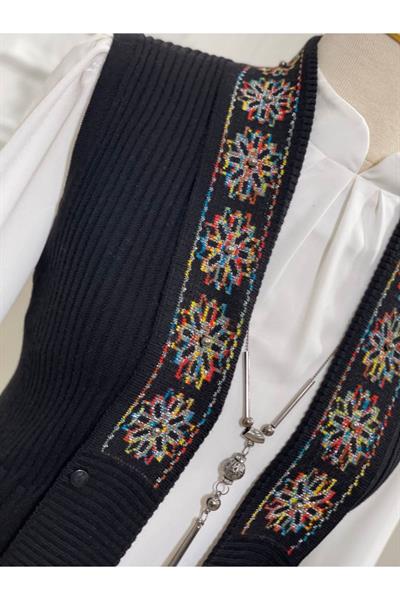 Ebruli Desen Yelek 3728 Siyah