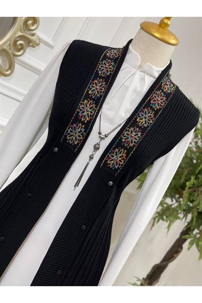 Ebruli Desen Yelek 3728 Siyah