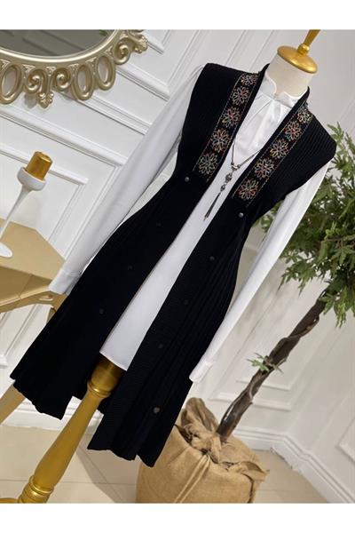 Ebruli Desen Yelek 3728 Siyah