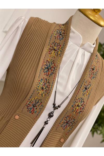 Ebruli Desen Yelek 3728 Vizon