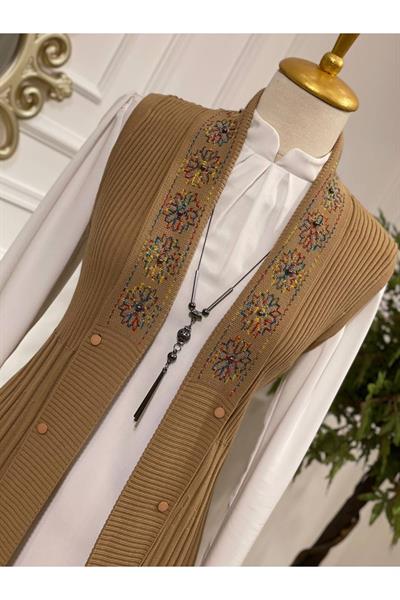 Ebruli Desen Yelek 3728 Vizon