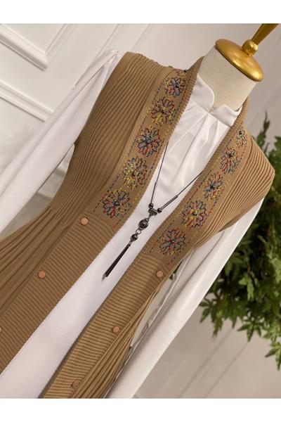 Ebruli Desen Yelek 3728 Vizon