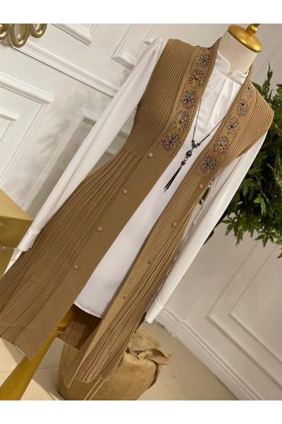 Ebruli Desen Yelek 3728 Vizon