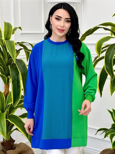 Ekose Bloklu Tunik 10258 t-24 Saks