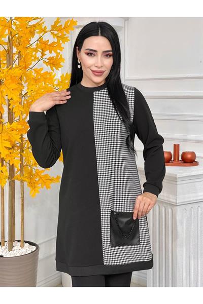 Ekose Deri Cep Tunik 677 Siyah