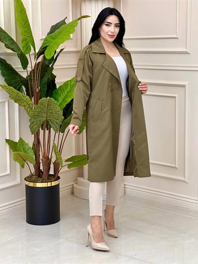 Ekose Detay Çift Düğme Trenç Kot 3152-Haki