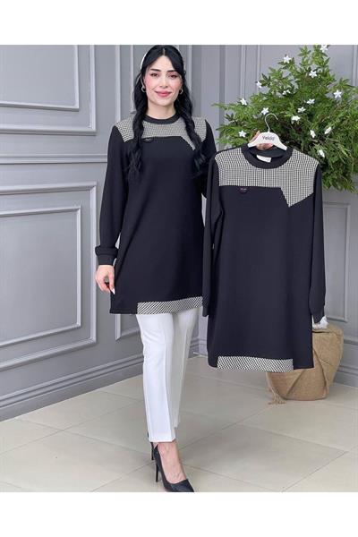 Ekose Detay Tunik 575 Siyah