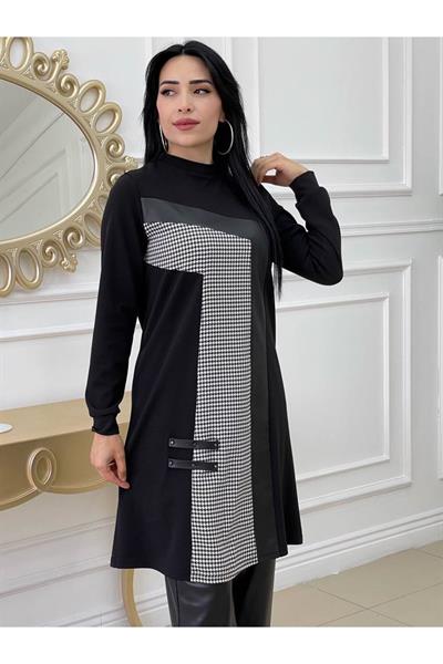 Ekose Geçişli Tunik 690 Siyah