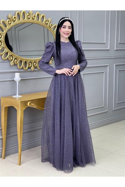 Elips Baskı Abiye 17890 Leylak