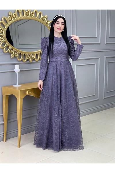 Elips Baskı Abiye 17890 Leylak