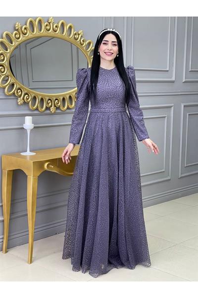 Elips Baskı Abiye 17890 Leylak