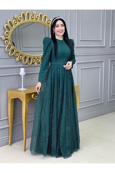Elips Baskı Abiye 17890 Yeşil