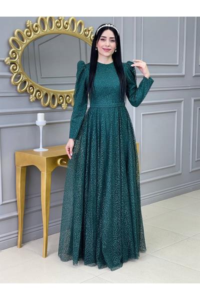 Elips Baskı Abiye 17890 Yeşil