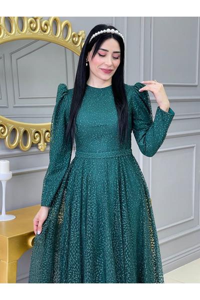 Elips Baskı Abiye 17890 Yeşil
