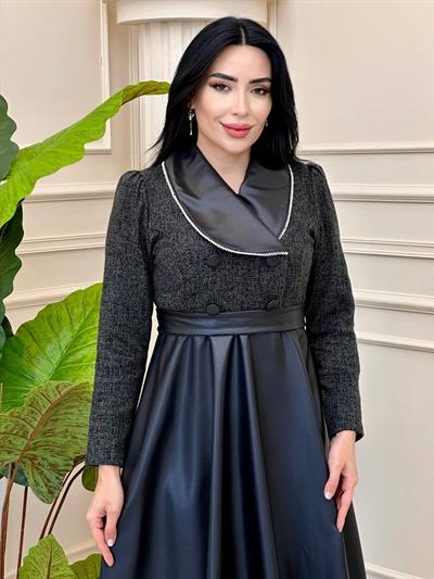Eteği Deri Çift Düğme Elbise 0411 t-24 Yeşil
