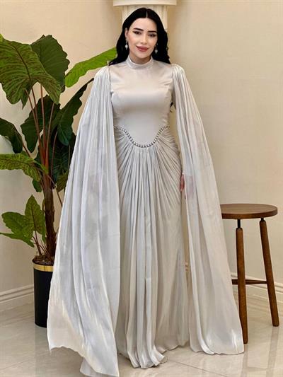 Eteği Drape Kol Pelerin Elbise 0711 T-25 Taş