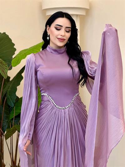 Eteği Drape Kol Pelerin Elbise 0711 T-25 Leylak