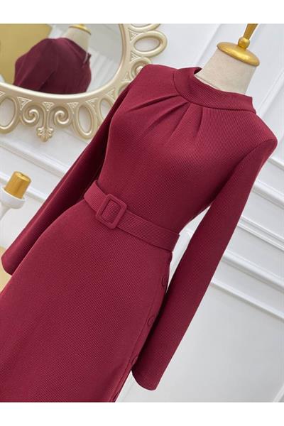 Etegi Düğmeli Elbise 3178 Bordo