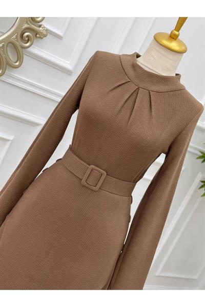 Etegi Düğmeli Elbise 3178 Camel