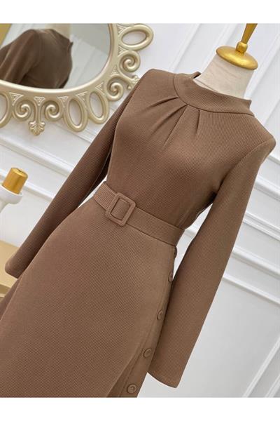 Etegi Düğmeli Elbise 3178 Camel
