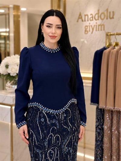 Eteği İşleme Takım Görünümlü Abiye 5531 T-26 Lacivert
