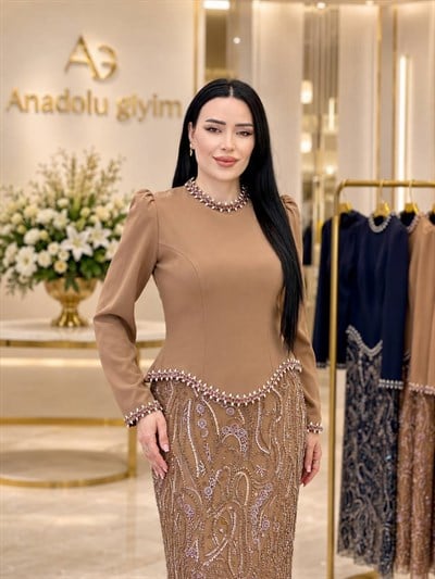Eteği İşleme Takım Görünümlü Abiye 5531 T-26 Kahverengi