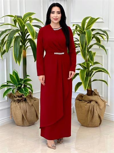 Etegi Kapaklı Krep Elbise 0656 t-24 Bordo