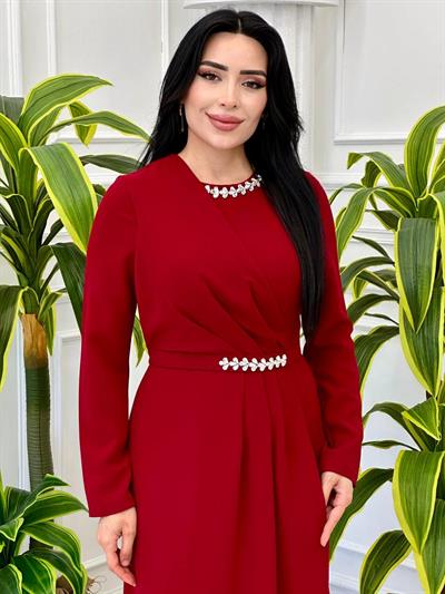 Etegi Kapaklı Krep Elbise 0656 t-24 Bordo
