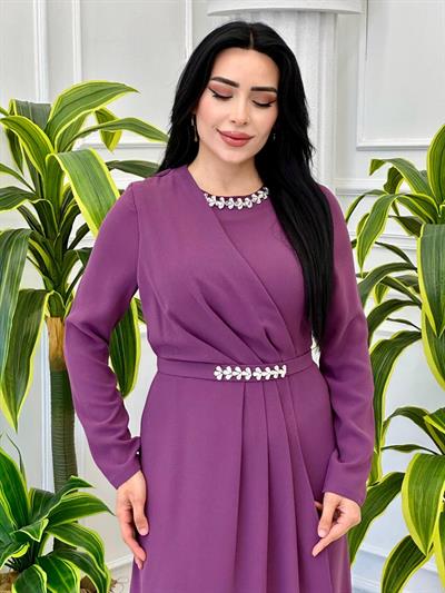 Etegi Kapaklı Krep Elbise 0656 t-24 Leylak