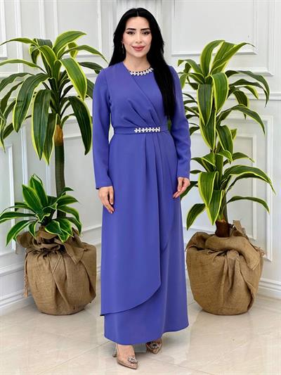 Etegi Kapaklı Krep Elbise 0656 t-24 Lila