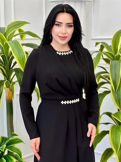 Etegi Kapaklı Krep Elbise 0656 t-24 Siyah