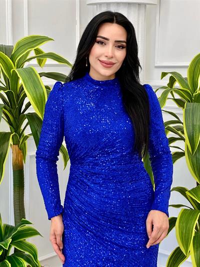 Eteği Kapaklı Payet Abiye 4252 t-24 Saks