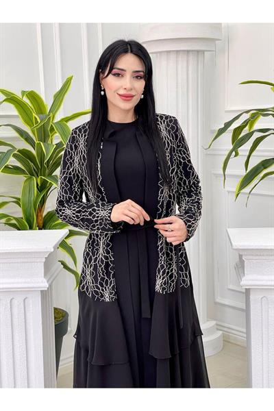Eteği Katlı Abaya Takım 3318 Siyah