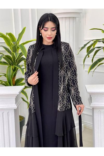 Eteği Katlı Abaya Takım 3318 Siyah